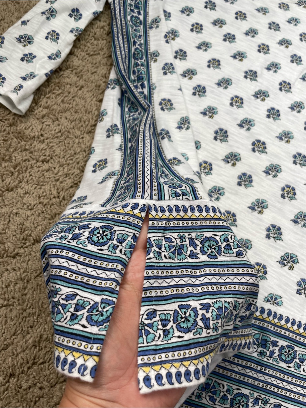 J. Jill White Scoop Neck Top with Blue Floral Border - Picture 3 of 13